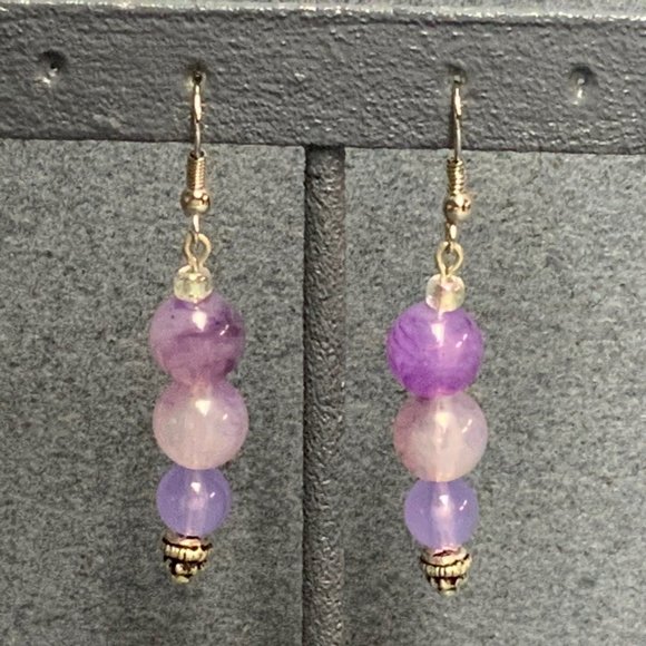 Dangle Pierced Earrings Purple Silver Triple Round Translucent Clear Soft Girl - Picture 1 of 3